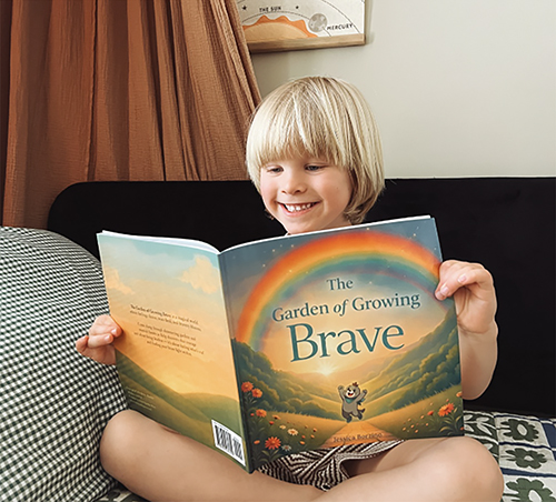 Child building confidence and early coping skills through a storybook of gentle characters designed for emotional resilience in pre-K kids - The Garden of Growing Brave by Jessica Borzino.