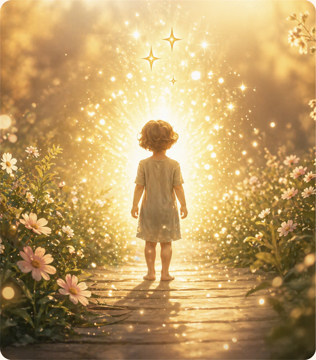 Child walking toward a glowing light on a path, symbolizing how Little Sparkles Press stories support emotional growth, courage, and inner strength in children.