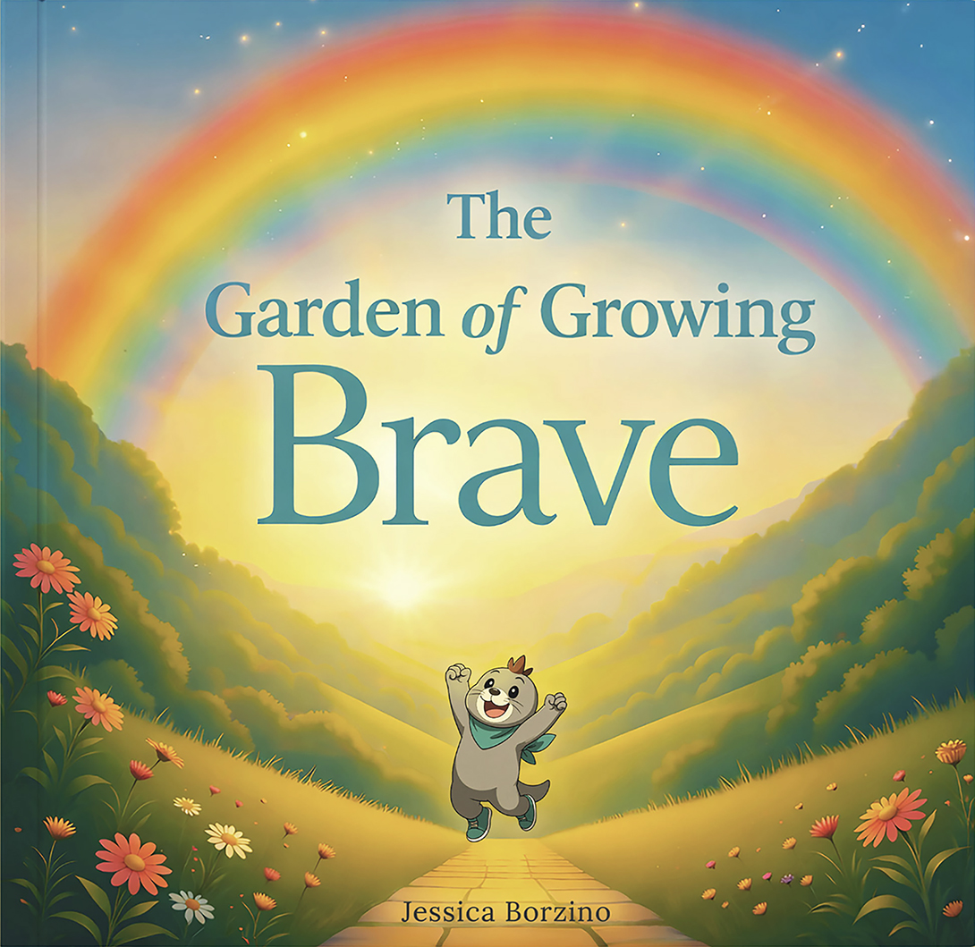 Front cover of the Garden of Growing Brave by Jessica Borzino. A gentle story with a powerful message to help children navigate big feelings and discover their brave light within.