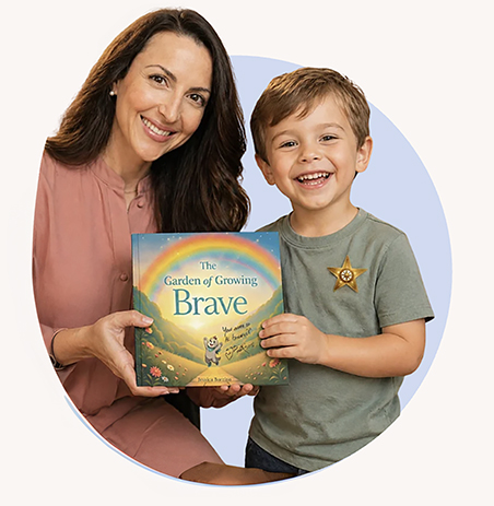 Author Jessica Borzino with child holding The Garden of Growing Brave, creating a meaningful keepsake after a storytime event.